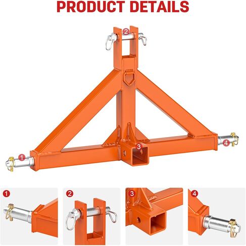 3 Point Trailer Hitch with 2" Receiver Quick Hitch Compatible with Category 1 Tractors, Heavy Duty 3pt Towing Hitch Tractor Drawbar Hitch Adapter for BX, Kubota, John Deere, NorTrac, Kioti(Orange) in Saudi Arabia