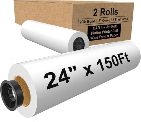 ورق تنسيق عريض مقاس 24 بوصة × 150 قدمًا، 2 بوصة، ورق رسم أبيض CAD السندات 2 لفات in Kuwait
