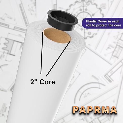 ورق تنسيق عريض مقاس 24 بوصة × 150 قدمًا، 2 بوصة، ورق رسم أبيض CAD السندات 2 لفات in Kuwait