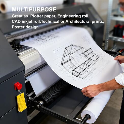 ورق تنسيق عريض مقاس 24 بوصة × 150 قدمًا، 2 بوصة، ورق رسم أبيض CAD السندات 2 لفات in Kuwait