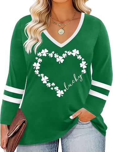 Plus Size St Patrick's Day Shirt Women: Lucky Irish Shamrock Shirts Saint Patricks Day Long Sleeve Tops in Kuwait