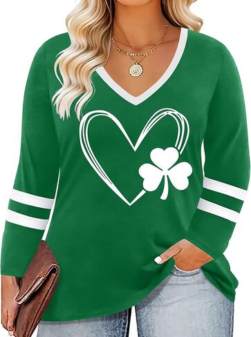 قميص مقاس كبير للسيدات لعيد القديس باتريك: قمصان Lucky Irish Shamrock بأكمام طويلة لعيد القديس باتريك in Kuwait
