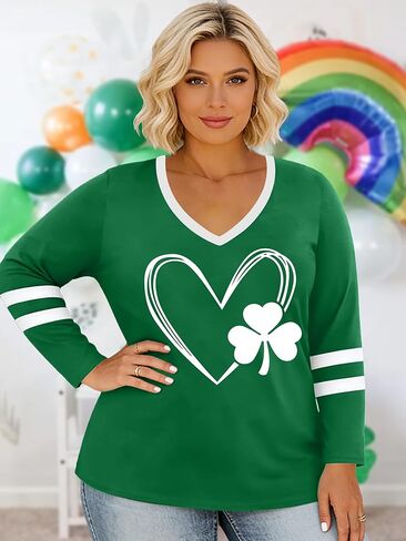 قميص مقاس كبير للسيدات لعيد القديس باتريك: قمصان Lucky Irish Shamrock بأكمام طويلة لعيد القديس باتريك in Kuwait