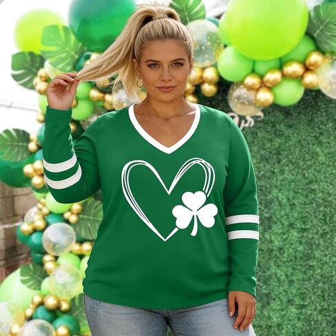 قميص مقاس كبير للسيدات لعيد القديس باتريك: قمصان Lucky Irish Shamrock بأكمام طويلة لعيد القديس باتريك in Kuwait