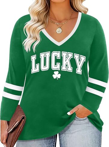قميص مقاس كبير للسيدات لعيد القديس باتريك: قمصان Lucky Irish Shamrock بأكمام طويلة لعيد القديس باتريك in Kuwait