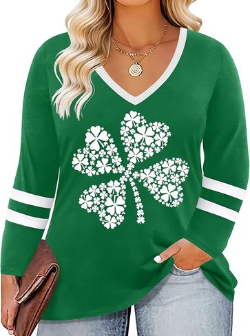 قميص مقاس كبير للسيدات لعيد القديس باتريك: قمصان Lucky Irish Shamrock بأكمام طويلة لعيد القديس باتريك in Kuwait