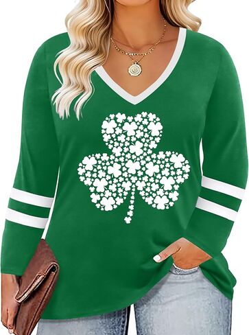 قميص مقاس كبير للسيدات لعيد القديس باتريك: قمصان Lucky Irish Shamrock بأكمام طويلة لعيد القديس باتريك in Kuwait
