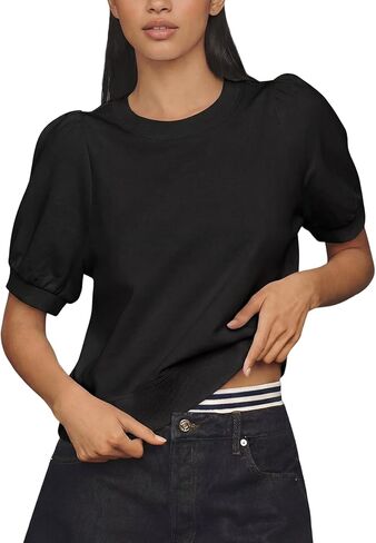 Wyeysyt Women Puff Sleeve Tops Sweatshirt T Shirts Crewneck Short Sleeve Spring Summer Shirt in Saudi Arabia