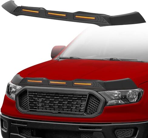 Hooke Road Ranger Hood Protector Bug Deflector Stone Guard with Amber Lights Compatible with Ford Ranger 2019 2020 2021 2022 2023 in Saudi Arabia