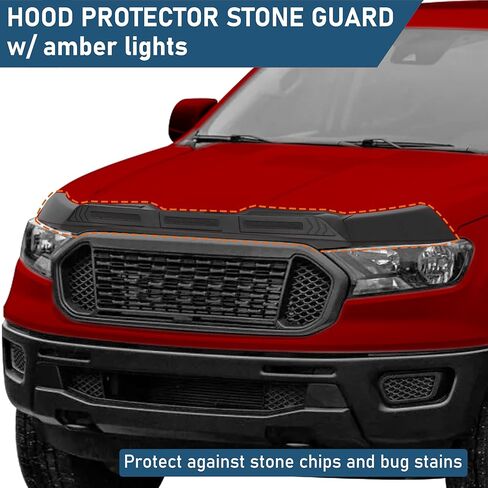 Hooke Road Ranger Hood Protector Bug Deflector Stone Guard with Amber Lights Compatible with Ford Ranger 2019 2020 2021 2022 2023 in Saudi Arabia