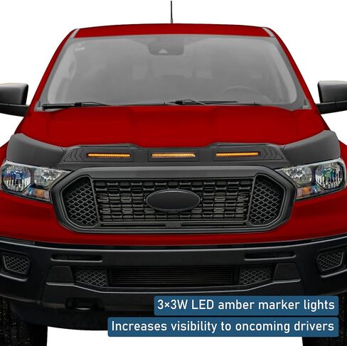 Hooke Road Ranger Hood Protector Bug Deflector Stone Guard with Amber Lights Compatible with Ford Ranger 2019 2020 2021 2022 2023 in Saudi Arabia