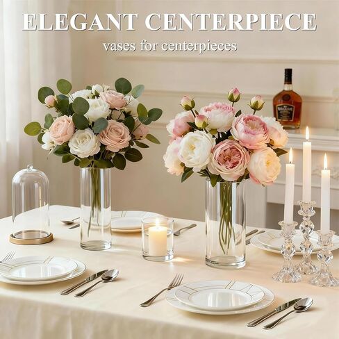 12 مجموعة من المزهريات الأسطوانية البلاستيكية الشفافة (4 قطع لكل منها: 4 بوصة، 6 بوصة، 8 بوصة) - مزهرية مركزية مزخرفة للزهور، والشموع العائمة، وديكور الزفاف والمنزل in Kuwait