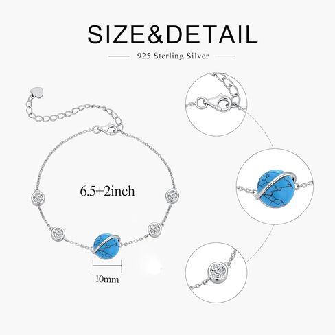925 Sterling Silver Turquoise Bracelet for Women-Adjustable Chain, Thoughtful Gift for Mom & Wife on Birthday, Mother’s Day and Anniversary in Saudi Arabia