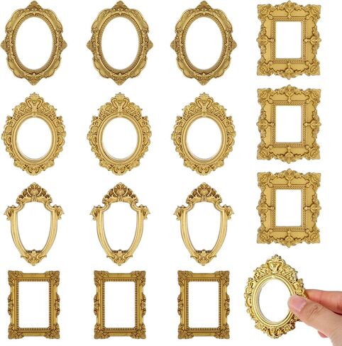 15pcs Vintage Mini Picture Frames Baroque Small Gold Frames, Tiny Picture Frames Little Antique Frames, Oval Rectangle Wall Hanging for DIY Photo Holiday Party Wedding Decoration Christmas in Saudi Arabia