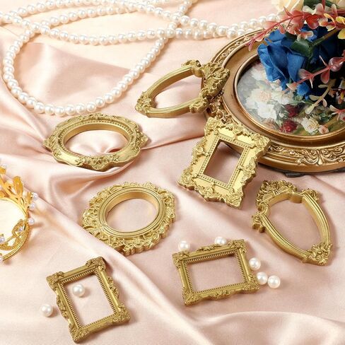 15pcs Vintage Mini Picture Frames Baroque Small Gold Frames, Tiny Picture Frames Little Antique Frames, Oval Rectangle Wall Hanging for DIY Photo Holiday Party Wedding Decoration Christmas in Saudi Arabia
