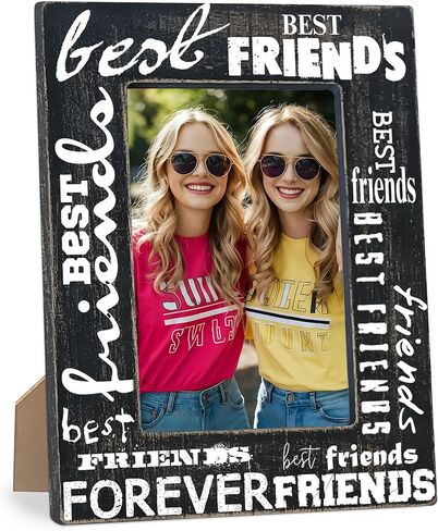 إطار صور خشبي من Best Friends Forever مقاس 4 × 6 بوصة - إطار صورة على سطح الطاولة للمزرعة مع حامل لتزيين المكتب المنزلي - هدية الصداقة للأصدقاء، BFF (وردي) - A02 in Saudi Arabia