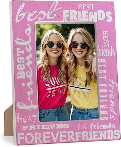 إطار صور خشبي من Best Friends Forever مقاس 4 × 6 بوصة - إطار صورة على سطح الطاولة للمزرعة مع حامل لتزيين المكتب المنزلي - هدية الصداقة للأصدقاء، BFF (وردي) - A02 in Kuwait