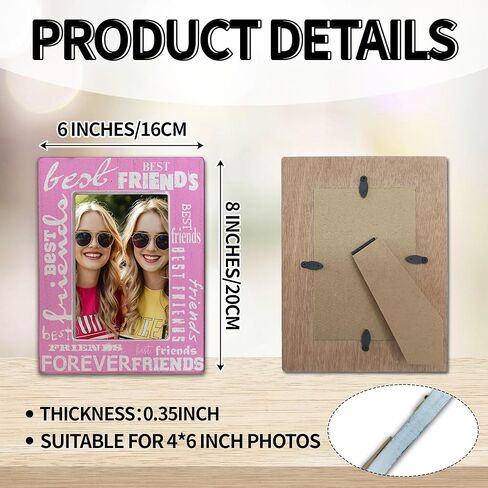 إطار صور خشبي من Best Friends Forever مقاس 4 × 6 بوصة - إطار صورة على سطح الطاولة للمزرعة مع حامل لتزيين المكتب المنزلي - هدية الصداقة للأصدقاء، BFF (وردي) - A02 in Kuwait