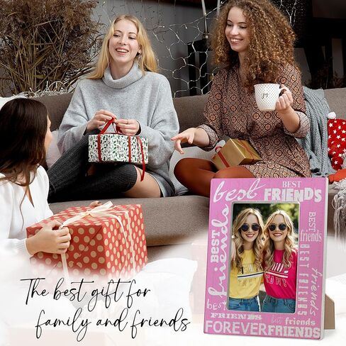 إطار صور خشبي من Best Friends Forever مقاس 4 × 6 بوصة - إطار صورة على سطح الطاولة للمزرعة مع حامل لتزيين المكتب المنزلي - هدية الصداقة للأصدقاء، BFF (وردي) - A02 in Kuwait