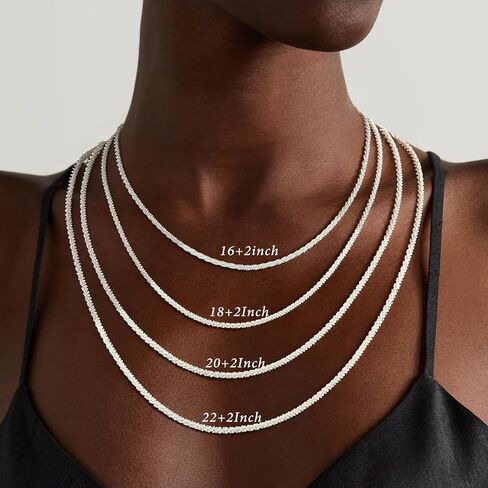 925 Sterling Silver Chain Necklace for Women - 2mm/3mm Italian Chain Necklace Dainty Jewelry Gifts for Women Mom Girlfriend 16/18/20/22 Inch in Saudi Arabia