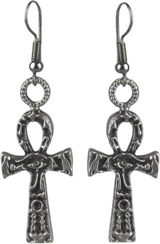 Ankh Earrings Egyptian Key of Life Earrings with Eye of Ra, Handmade Silver Dangle Jewelry, Unisex Gothic Gift in Kuwait