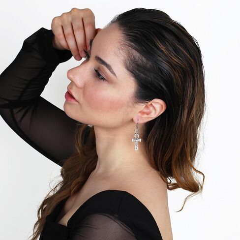 Ankh Earrings Egyptian Key of Life Earrings with Eye of Ra, Handmade Silver Dangle Jewelry, Unisex Gothic Gift in Kuwait