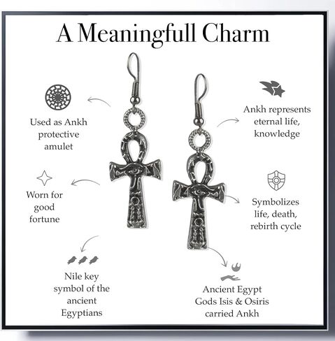 Ankh Earrings Egyptian Key of Life Earrings with Eye of Ra, Handmade Silver Dangle Jewelry, Unisex Gothic Gift in Kuwait