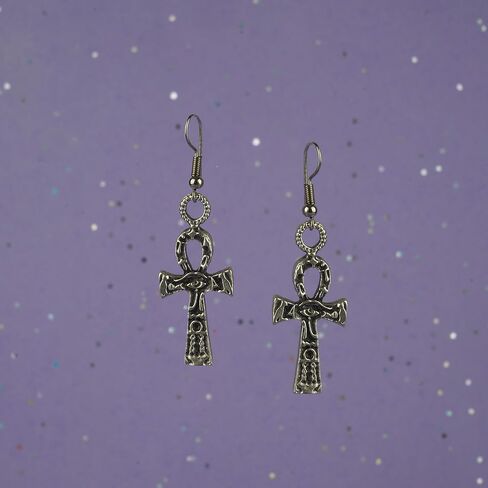 Ankh Earrings Egyptian Key of Life Earrings with Eye of Ra, Handmade Silver Dangle Jewelry, Unisex Gothic Gift in Kuwait