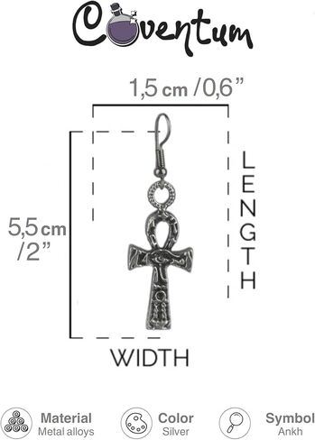 Ankh Earrings Egyptian Key of Life Earrings with Eye of Ra, Handmade Silver Dangle Jewelry, Unisex Gothic Gift in Kuwait