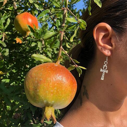 Ankh Earrings Egyptian Key of Life Earrings with Eye of Ra, Handmade Silver Dangle Jewelry, Unisex Gothic Gift in Kuwait