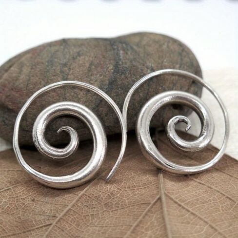 Spiral Earrings, Simple Rustic Handmade Tribal Thick Spiral Hoop Swirl Coil Women or Men Earrings in Saudi Arabia