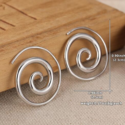 Spiral Earrings, Simple Rustic Handmade Tribal Thick Spiral Hoop Swirl Coil Women or Men Earrings in Saudi Arabia