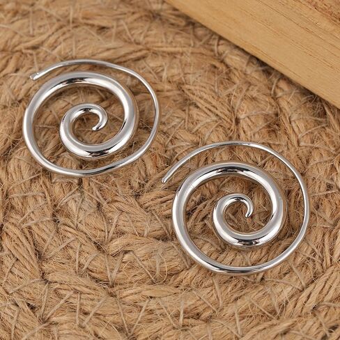 Spiral Earrings, Simple Rustic Handmade Tribal Thick Spiral Hoop Swirl Coil Women or Men Earrings in Saudi Arabia