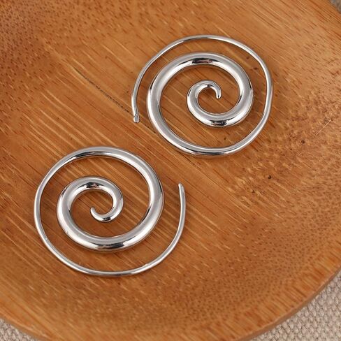 Spiral Earrings, Simple Rustic Handmade Tribal Thick Spiral Hoop Swirl Coil Women or Men Earrings in Saudi Arabia
