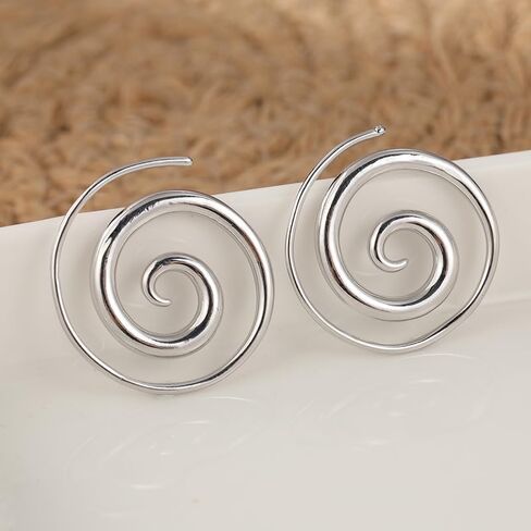 Spiral Earrings, Simple Rustic Handmade Tribal Thick Spiral Hoop Swirl Coil Women or Men Earrings in Saudi Arabia