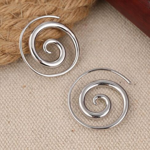 Spiral Earrings, Simple Rustic Handmade Tribal Thick Spiral Hoop Swirl Coil Women or Men Earrings in Saudi Arabia