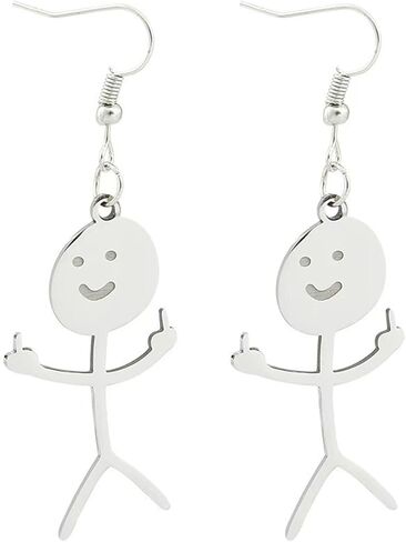 Funny Doodle Man Dangle Earrings - Stainless Steel Smiling Doodle Man with Middle Finger Gesture Drop Earrings for Women Men Trendy Jewelry in Saudi Arabia