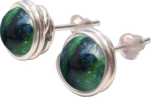 Blue Green Azurite 6mm Post Earrings in Black Iron, Titanium, Steel, Sterling Silver,14K Rose Gold or 14k Gold Wire (Handmade), Birthstone Jewelry, Real Gemstone bead in Saudi Arabia