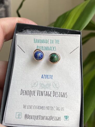Blue Green Azurite 6mm Post Earrings in Black Iron, Titanium, Steel, Sterling Silver,14K Rose Gold or 14k Gold Wire (Handmade), Birthstone Jewelry, Real Gemstone bead in Saudi Arabia