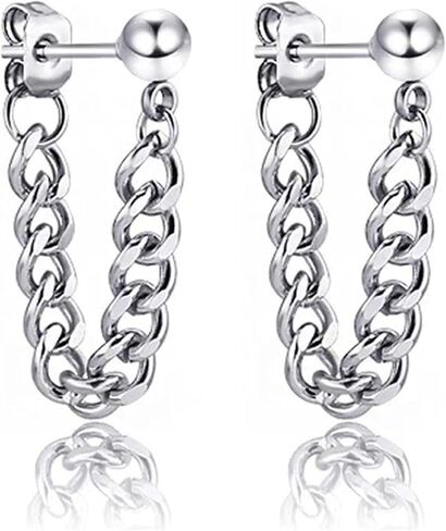 Personalized Punk Chain Tassel Ball Studs Unique Silver Chain Dangle Drop Earrings for Women Men Unisex in Kuwait