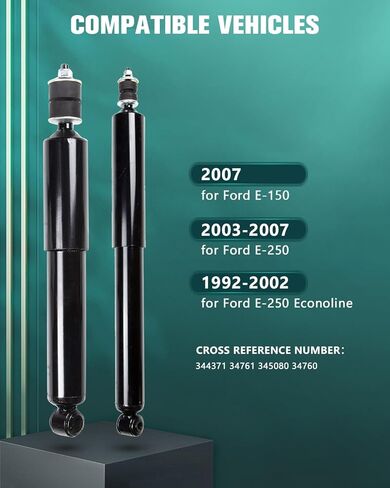 4x ممتصات الصدمات الأوتوماتيكية - تناسب Ford E-150 (2007)، E-250 (2003-2007، 1992-2002) Econoline - ممتصات الصدمات الأمامية والخلفية (344371، 345080) in Saudi Arabia
