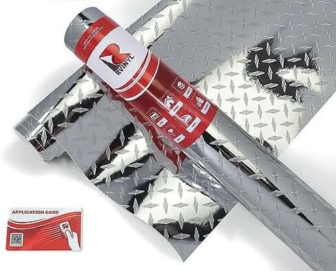 طبقة تغليف السيارة من الفينيل ذات اللون الفضي من Rvinyl Diamond Plate - 1 قدم × 3 قدم - لفة ورق السيارة مع تقنية إطلاق الهواء والظهر اللاصق in Saudi Arabia