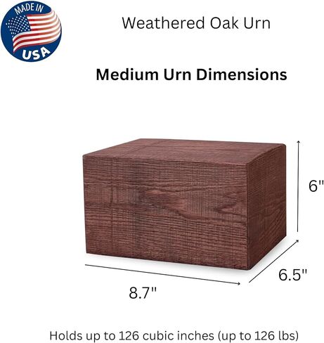 Unforgettable Urns Handcrafted Solid Wood Cremation Urn for Human Ashes Adult, Natural Wood Finish (Weathered Oak, Medium Urn (126 cu. in)) in Saudi Arabia