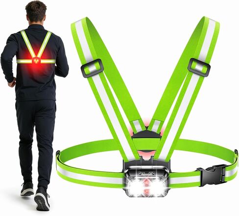 800LM فائقة السطوع و7+2 أضواء تشغيل للعدائين مع ضوء خلفي، شعاع 45 درجة وسترة عاكسة 360 درجة، سترة جري عاكسة للماء IPX4 للمشي/الركض ليلاً، وقت تشغيل من 4 إلى 25 ساعة in Kuwait