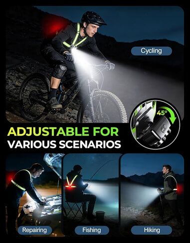 800LM فائقة السطوع و7+2 أضواء تشغيل للعدائين مع ضوء خلفي، شعاع 45 درجة وسترة عاكسة 360 درجة، سترة جري عاكسة للماء IPX4 للمشي/الركض ليلاً، وقت تشغيل من 4 إلى 25 ساعة in Kuwait