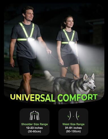 800LM فائقة السطوع و7+2 أضواء تشغيل للعدائين مع ضوء خلفي، شعاع 45 درجة وسترة عاكسة 360 درجة، سترة جري عاكسة للماء IPX4 للمشي/الركض ليلاً، وقت تشغيل من 4 إلى 25 ساعة in Kuwait