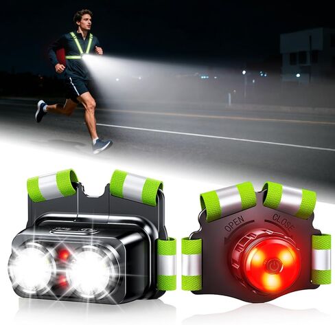 800LM فائقة السطوع و7+2 أضواء تشغيل للعدائين مع ضوء خلفي، شعاع 45 درجة وسترة عاكسة 360 درجة، سترة جري عاكسة للماء IPX4 للمشي/الركض ليلاً، وقت تشغيل من 4 إلى 25 ساعة in Kuwait