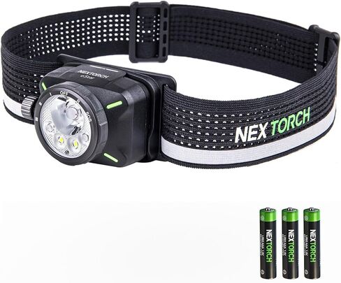 مصباح أمامي NEXTORCH eStar 1300 لومن قابل لإعادة الشحن، مصباح أمامي LED للجري خفيف الوزن للغاية مع بقعة وفيضان، ضوء أحمر، عصابة رأس مقاومة للماء للتخييم في الهواء الطلق والمشي لمسافات طويلة، 3 بطاريات AAA، أسود in Kuwait