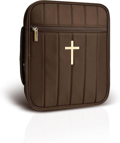 Quilted Bible Cover – Water-Resistant, Fits Most Bibles, Gold Cross & Leaf Shaped Zipper Pull, Perfect for Gifts (Brown) in Saudi Arabia