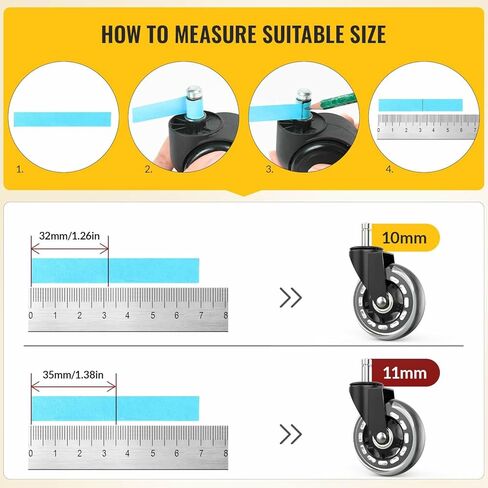عجلات كرسي المكتب 2 بوصة (مجموعة من 5) عجلات مطاطية شديدة التحمل لأرضيات السجاد وجميع الأخشاب الصلبة، استبدل سجادات كراسي المكتب، وبكرات كراسي مكتب الكمبيوتر - ملاءمة عالمية (أسود) in Kuwait